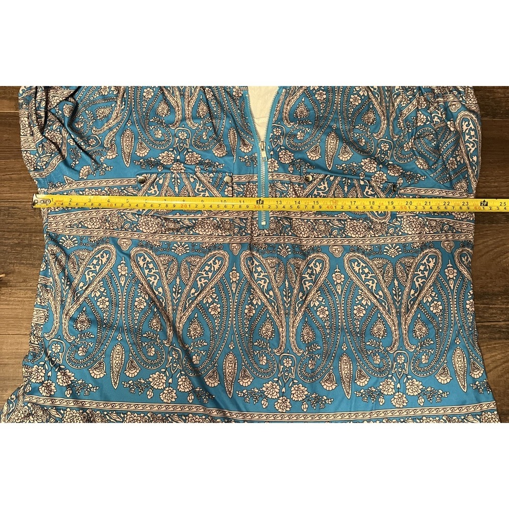 Luckymore Womens Zip Neck Long Sleeve Flowy Tunic Top Size XXL-Turquoise Paisley - Picture 9 of 11